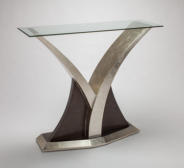"4513-D Silver with Champagne Wood Console Table" | Vrxco.com