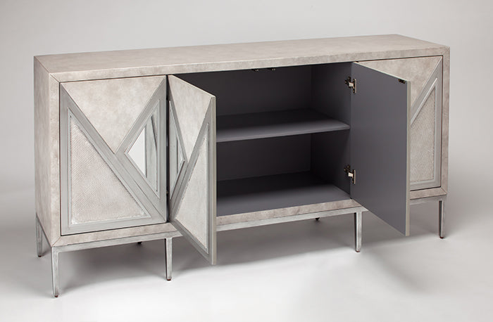 Chic 4F07-S silver wood cabinet with mirror insert, ideal for elegant storage | Vrxco.com