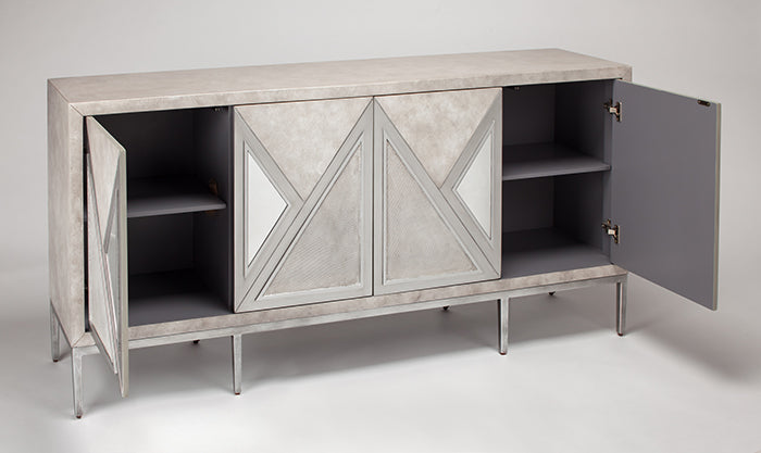 Chic 4F07-S silver wood cabinet with mirror insert, ideal for elegant storage | Vrxco.com