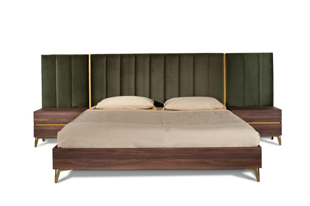 Nova Domus Calabria Modern Walnut & Green Velvet Bedroom Set with plush accents | Vrxco.com