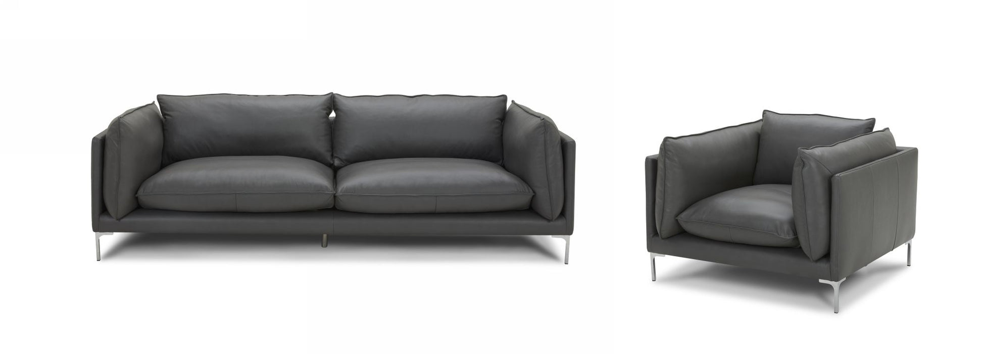 "Divani Casa Harvest - Modern Grey Full Leather Sofa Set - Sleek and contemporary living room furniture" | Vrxco.com