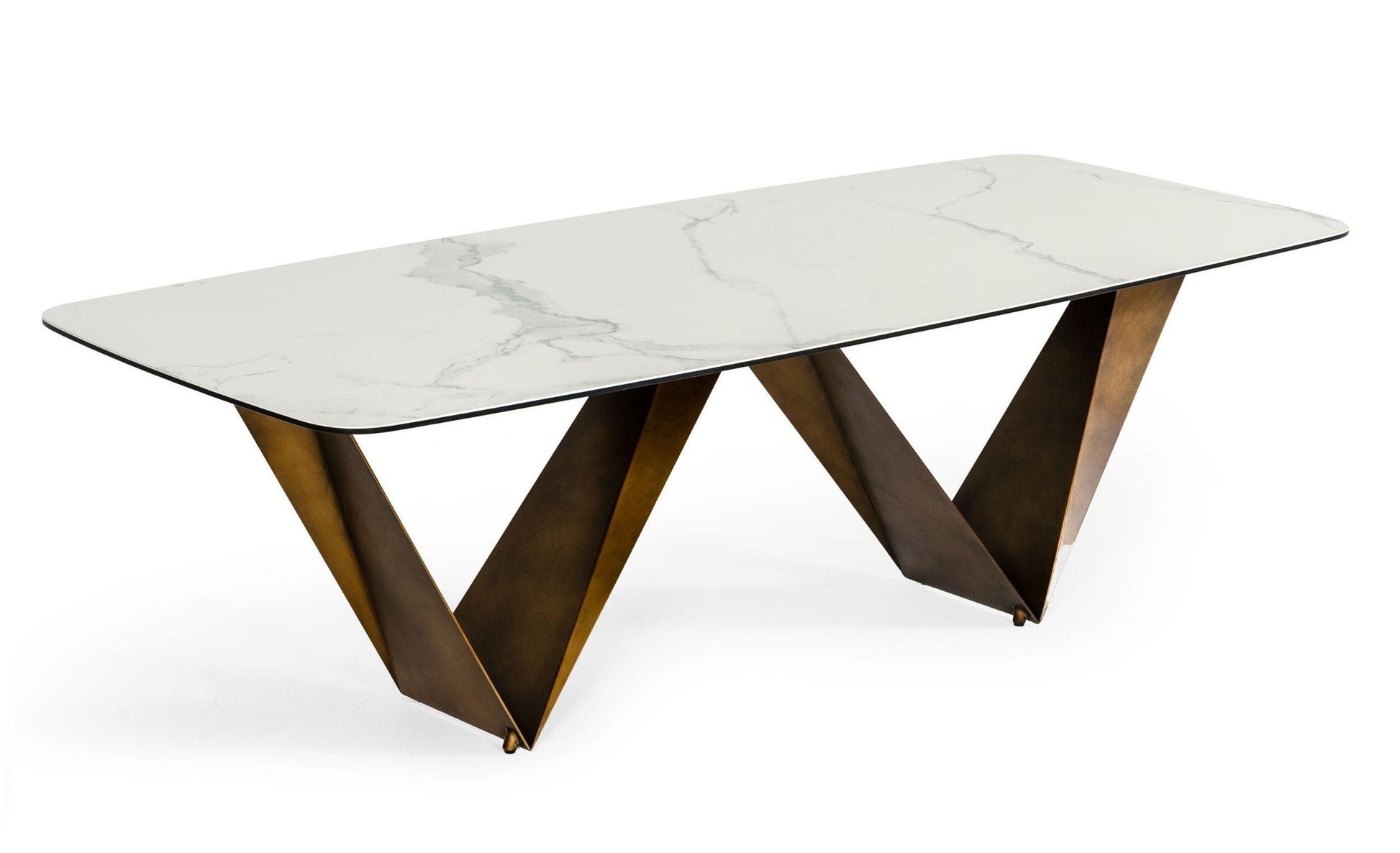 Modrest Melanie White Ceramic & Brushed Brown Dining Table showcasing modern elegance | Vrxco.com