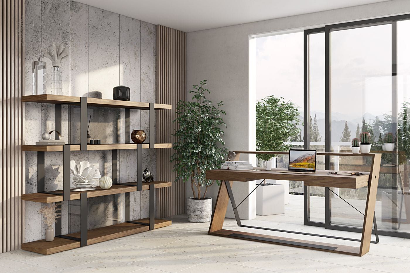 "Modrest Carrie - Modern Walnut & Black Office Desk - Stylish office desk" | Vrxco.com