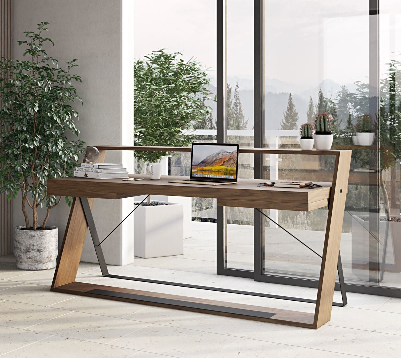 "Modrest Carrie - Modern Walnut & Black Office Desk - Stylish office desk" | Vrxco.com