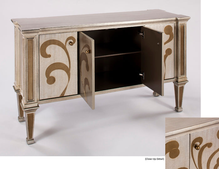 "7840-S 4-Door Wood Cabinet with sleek silver finish" | Vrxco.com