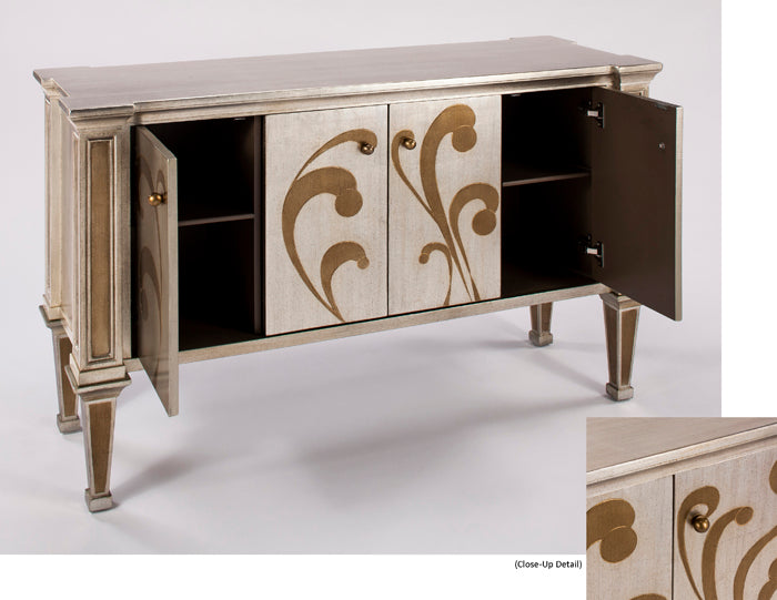 "7840-S 4-Door Wood Cabinet with sleek silver finish" | Vrxco.com