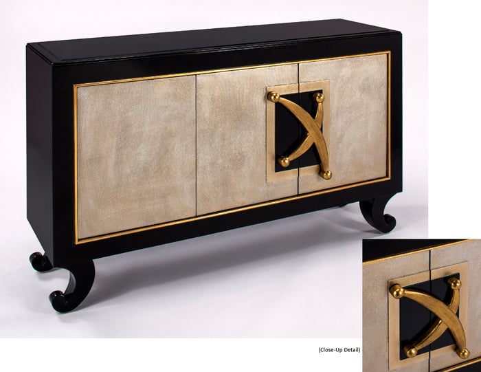 "7841-FM Black Trim Brassy Gold Wood Cabinet with luxurious design" | Vrxco.com