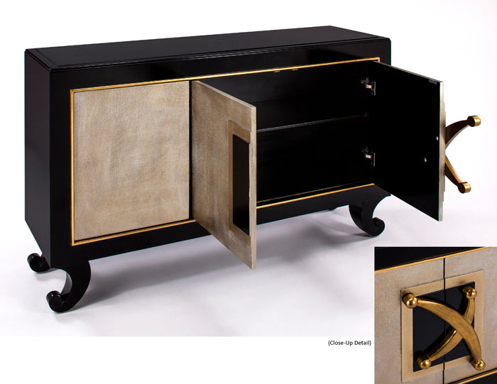 "7841-FM Black Trim Brassy Gold Wood Cabinet with luxurious design" | Vrxco.com