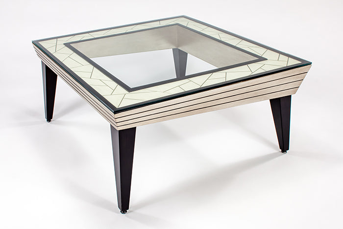 "7842-CF Coffee Table with carbon fiber base and tempered glass top" | Vrxco.com