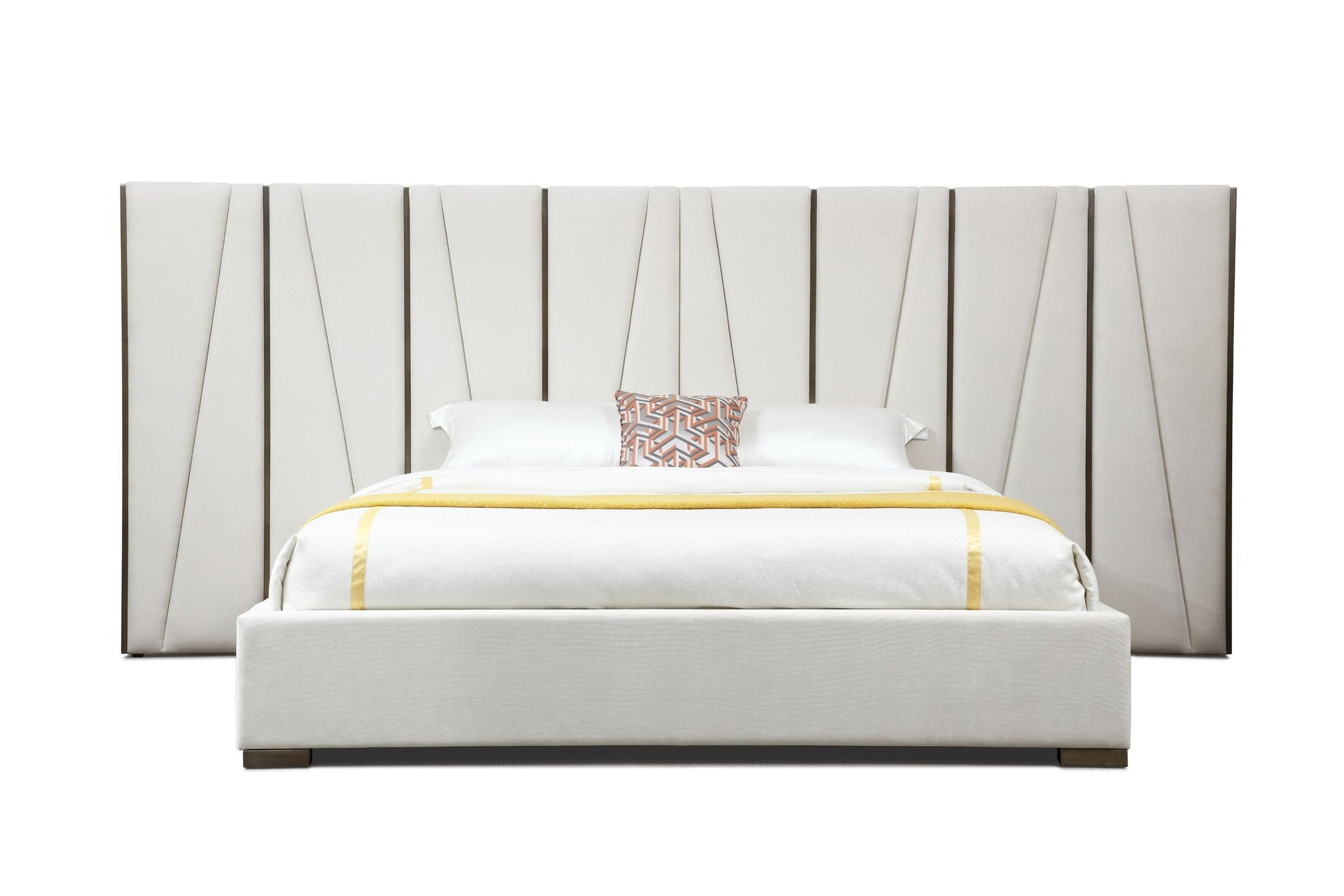 "Modrest Nixa Beige Velvet & Brushed Bronze & Birch Wood Bedroom Set - Modern luxury bedroom set" | Vrxco.com