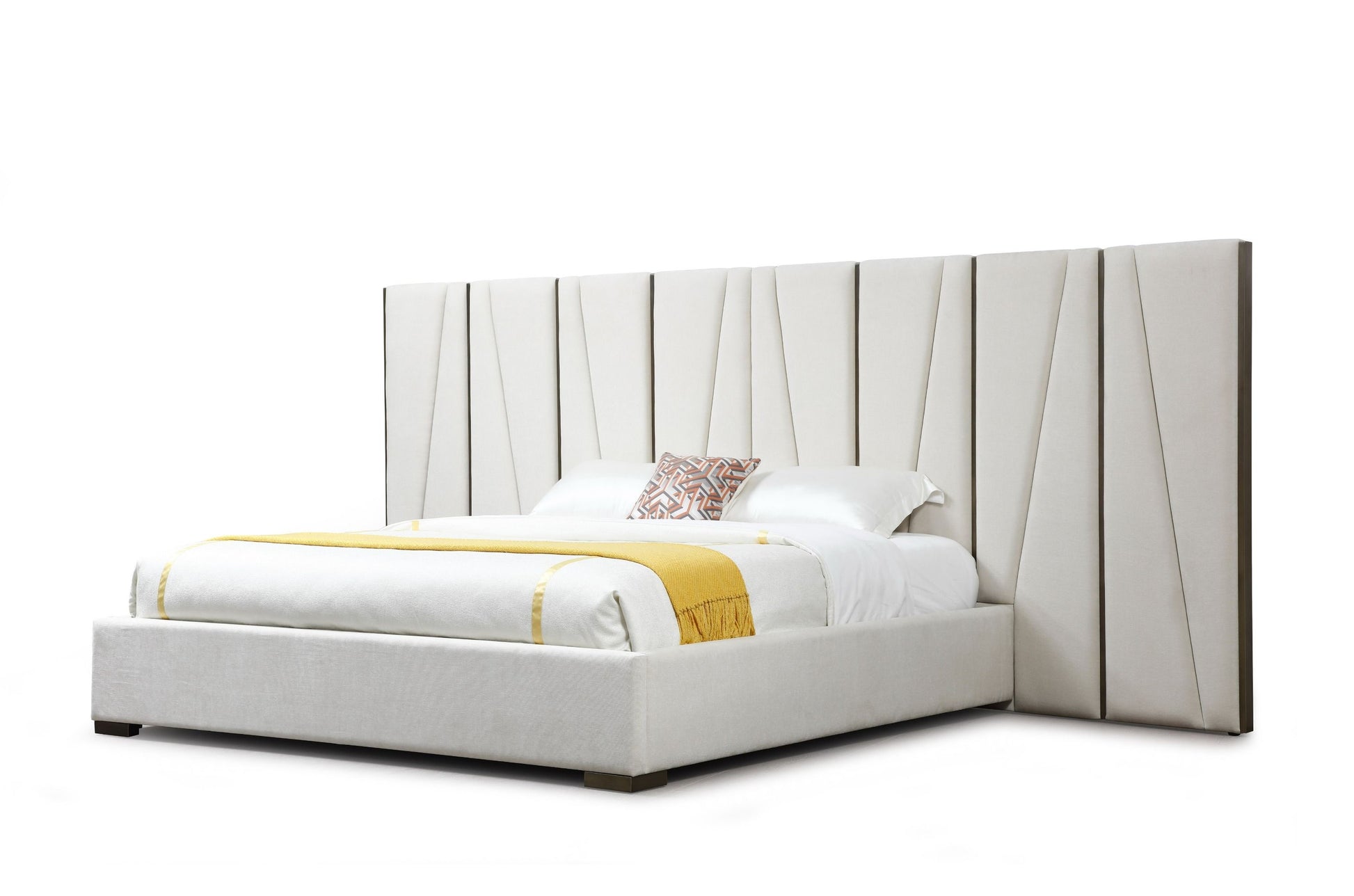 "Modrest Nixa Beige Velvet & Brushed Bronze & Birch Wood Bedroom Set - Modern luxury bedroom set" | Vrxco.com