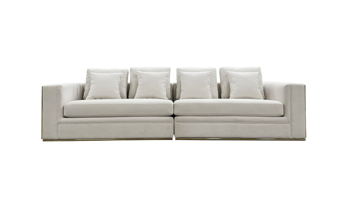 "Divani Casa Mobray - Glam Light Grey Velvet Gold Sofa - Elegant and luxurious living room furniture" | Vrxco.com