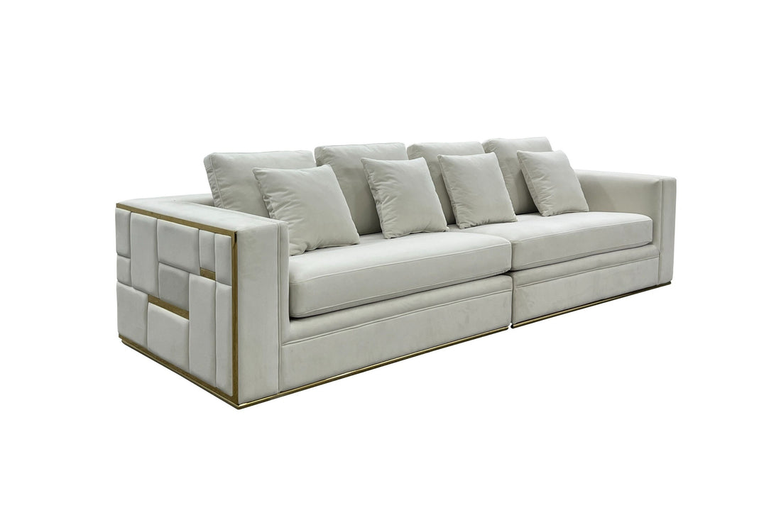 "Divani Casa Mobray - Glam Light Grey Velvet Gold Sofa - Elegant and luxurious living room furniture" | Vrxco.com