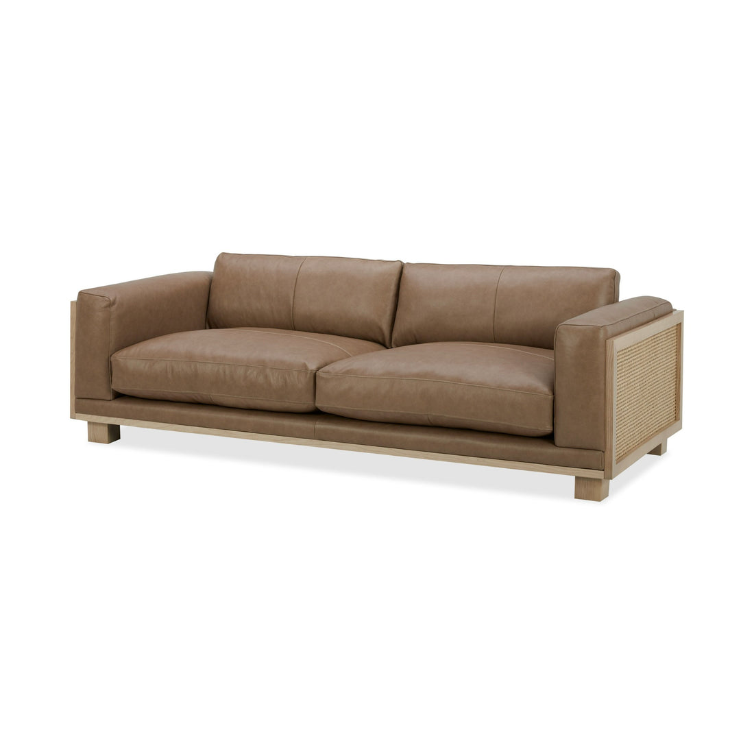 "Divani Casa Danson - Modern Tan Leather + Wicker Sofa - Stylish and unique living room furniture" | Vrxco.com