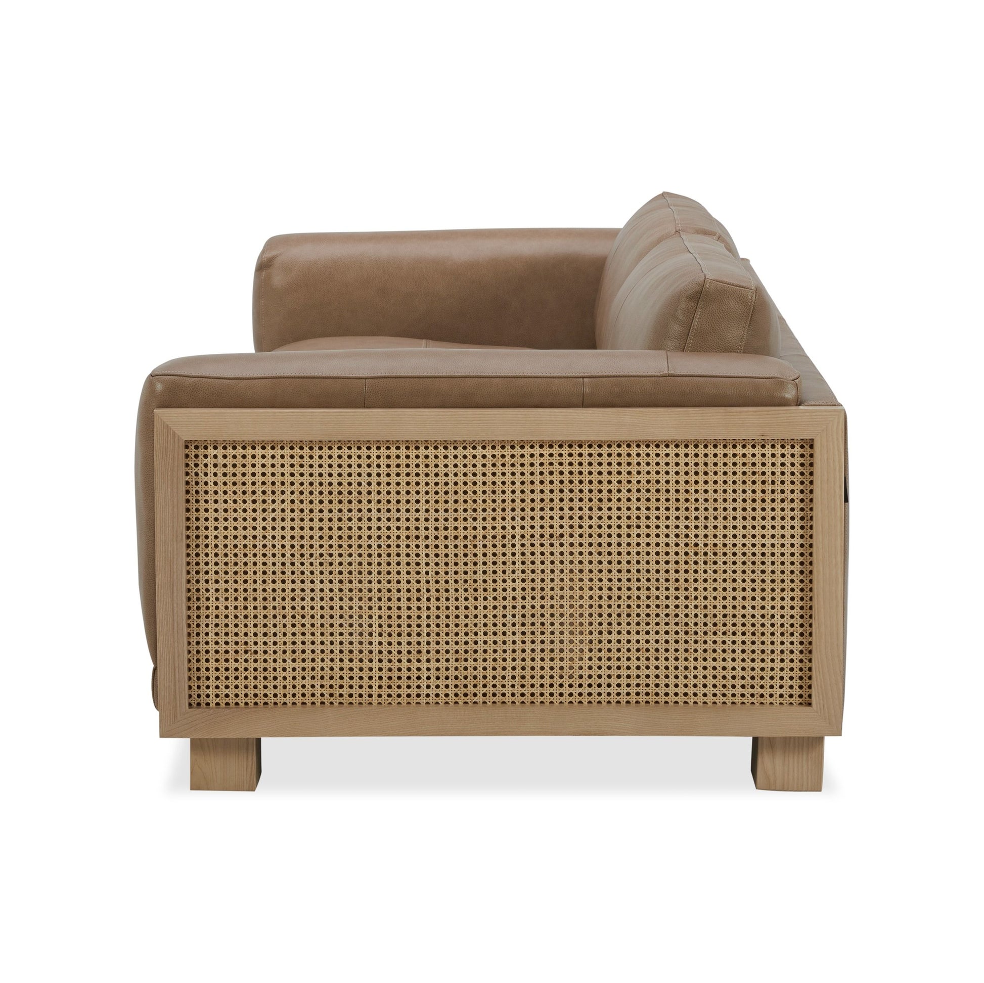 "Divani Casa Danson - Modern Tan Leather + Wicker Sofa - Stylish and unique living room furniture" | Vrxco.com
