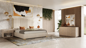 Nova Domus Daystar Beige & Gold Bedroom Set with opulent beige and gold accents | Vrxco.com