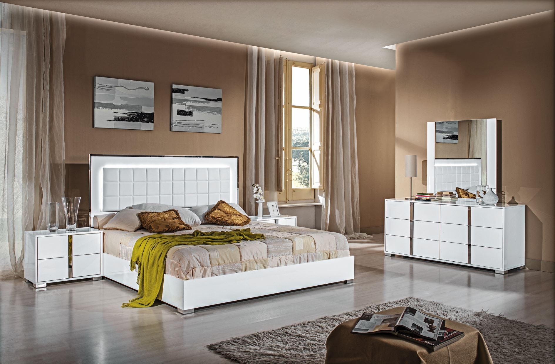 Alice Collection White LED Bedroom Set with modern design and integrated LED lighting | Vrxco.com