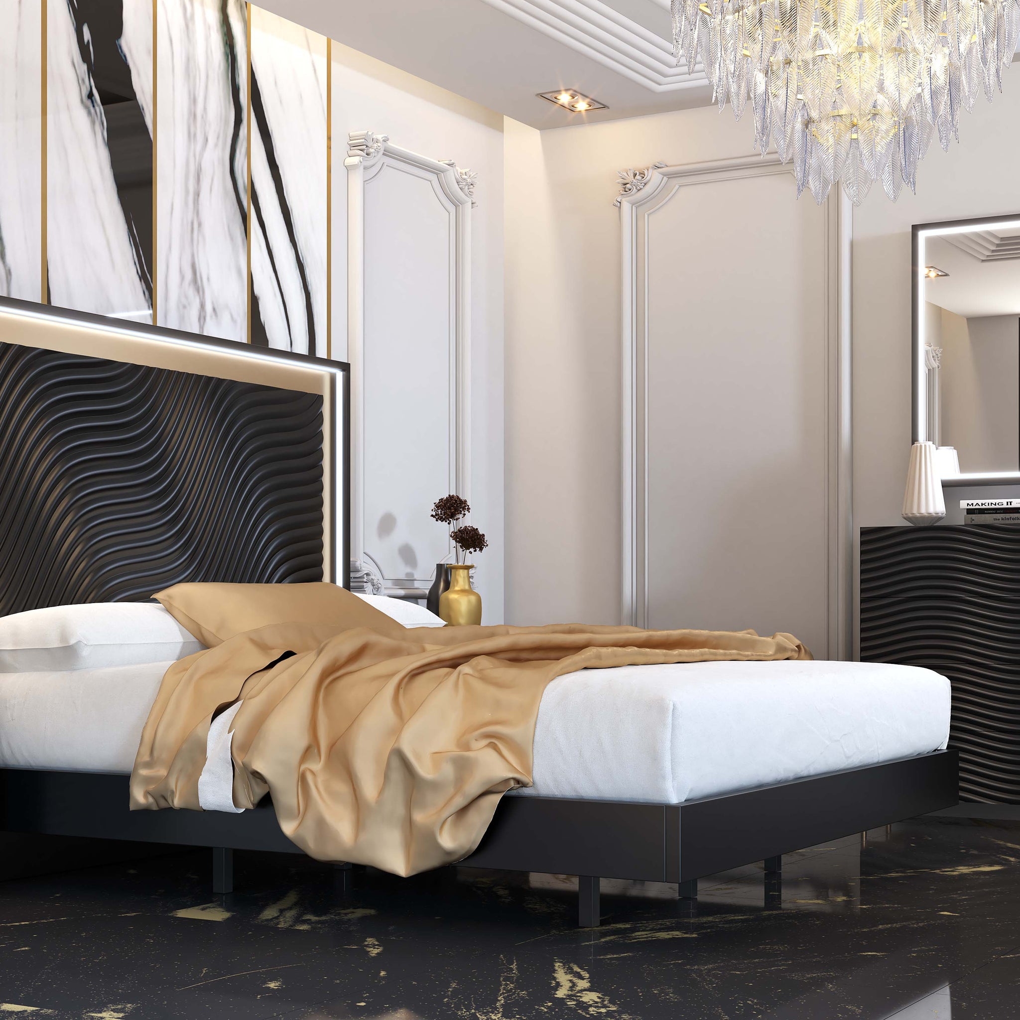 Wave Bedroom Set in Dark Grey with sleek design and practical storage | Vrxco.com