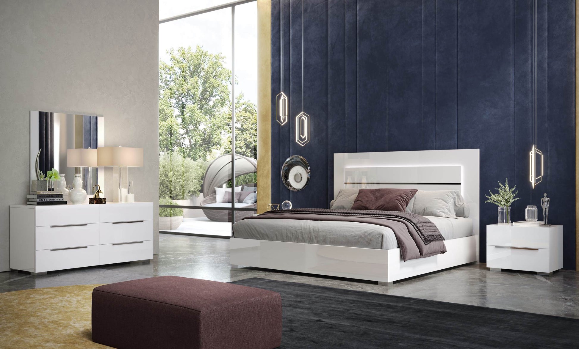 Premium Collection White Gloss Bedroom Set with LED lighting and modern design | Vrxco.com