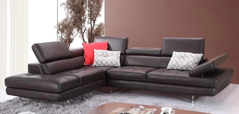 "A761 Italian Leather Sectional in Coffee with premium upholstery and modern design" | Vrxco.com