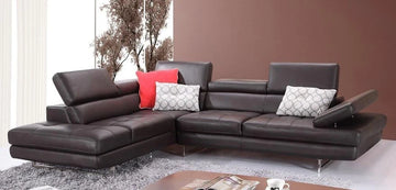 "A761 Italian Leather Sectional in Coffee with premium upholstery and modern design" | Vrxco.com