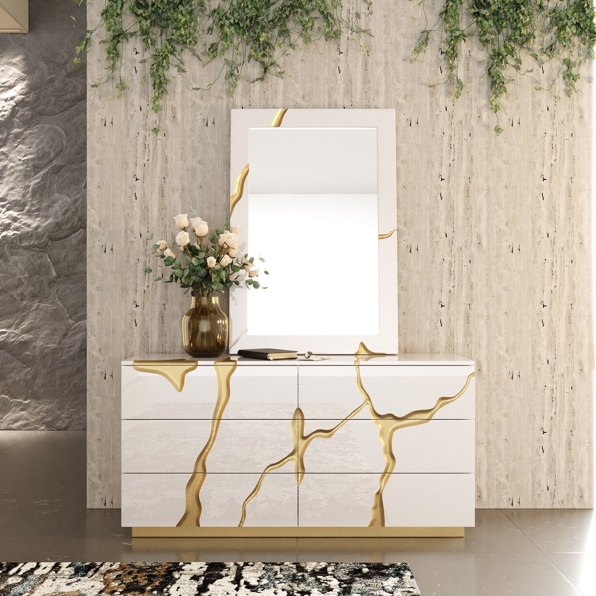 Modrest Aspen White & Gold Bedroom Set showcasing elegance and luxury with a modern touch | Vrxco.com