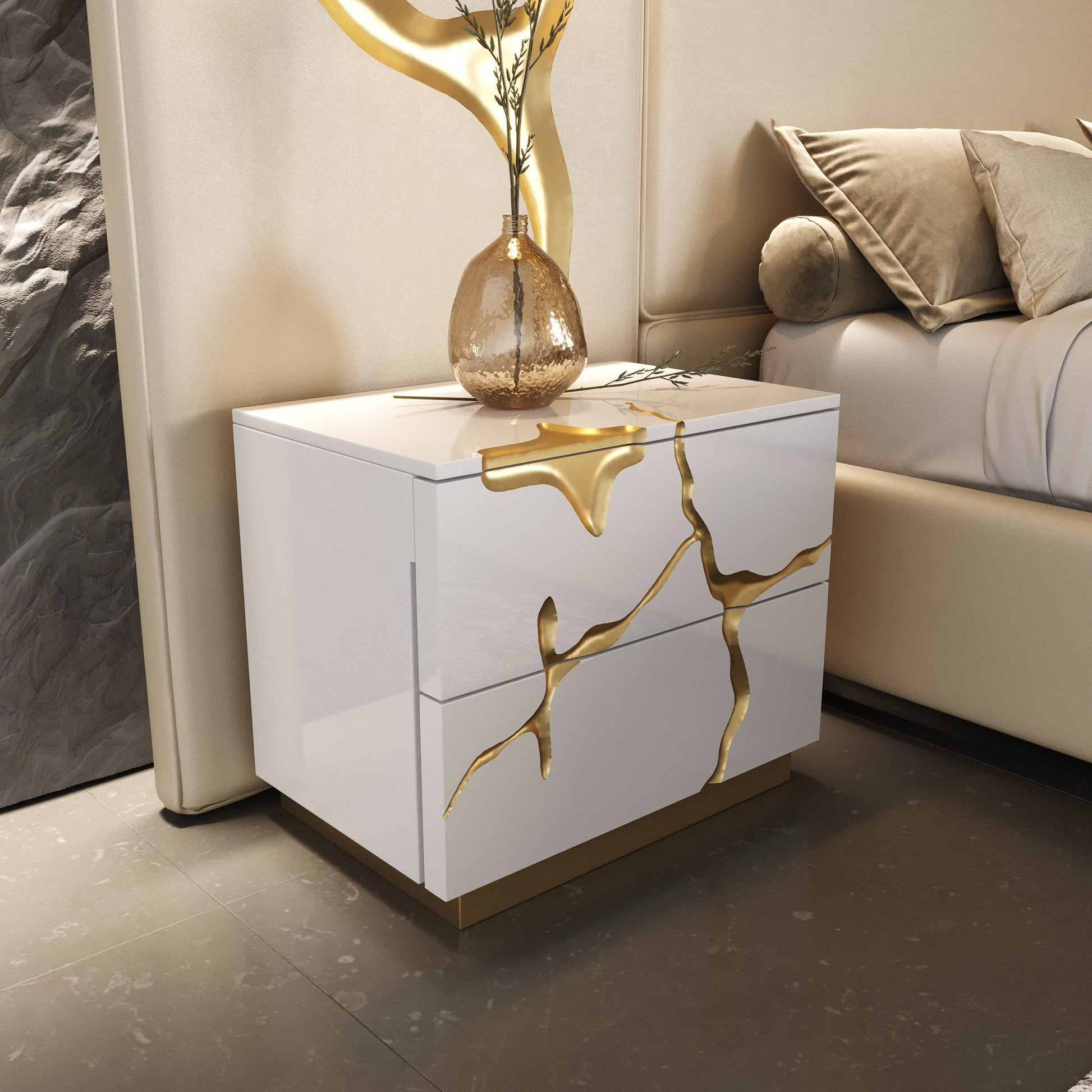 Modrest Aspen White & Gold Bedroom Set showcasing elegance and luxury with a modern touch | Vrxco.com