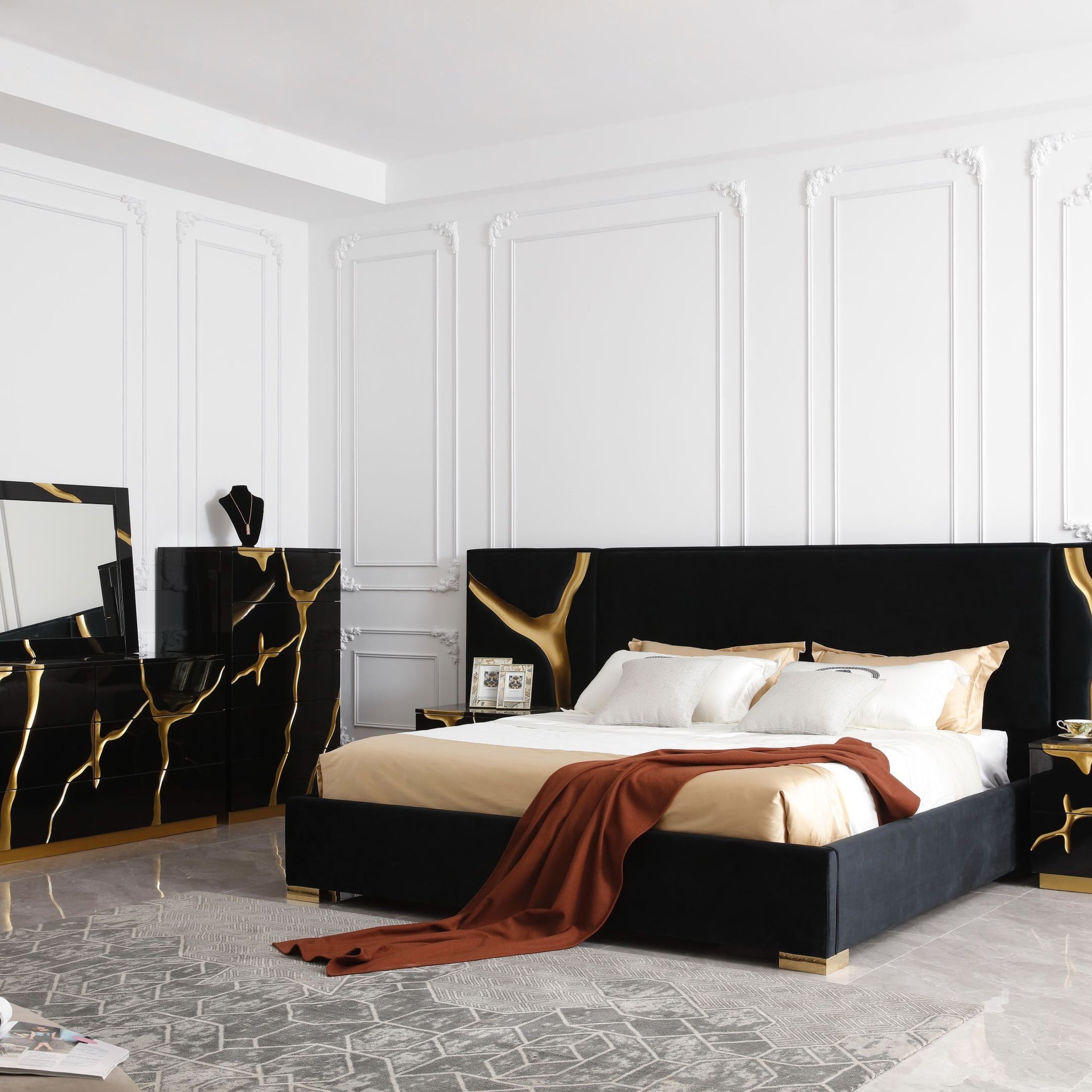 Modrest Aspen Black & Gold Bedroom Set showcasing elegant design and luxury | Vrxco.com 