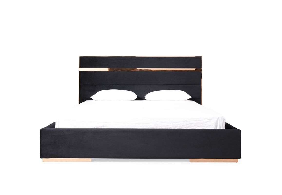 Nova Domus Cartier Modern Black & Rosegold Bedroom Set with luxurious accents | Vrxco.com