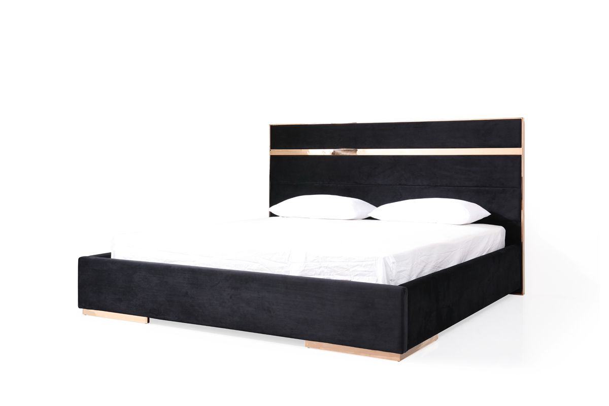 Nova Domus Cartier Modern Black & Rosegold Bedroom Set with luxurious accents | Vrxco.com