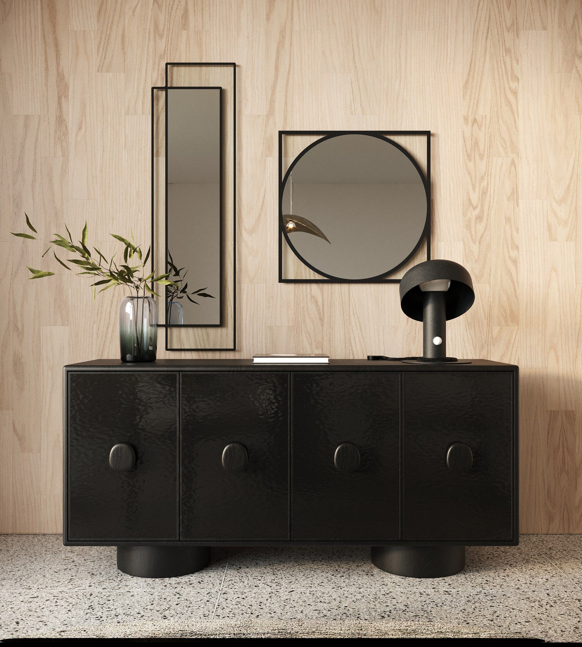 "Modrest Calexico Black Wave Glass Buffet - Contemporary buffet furniture" | Vrxco.com