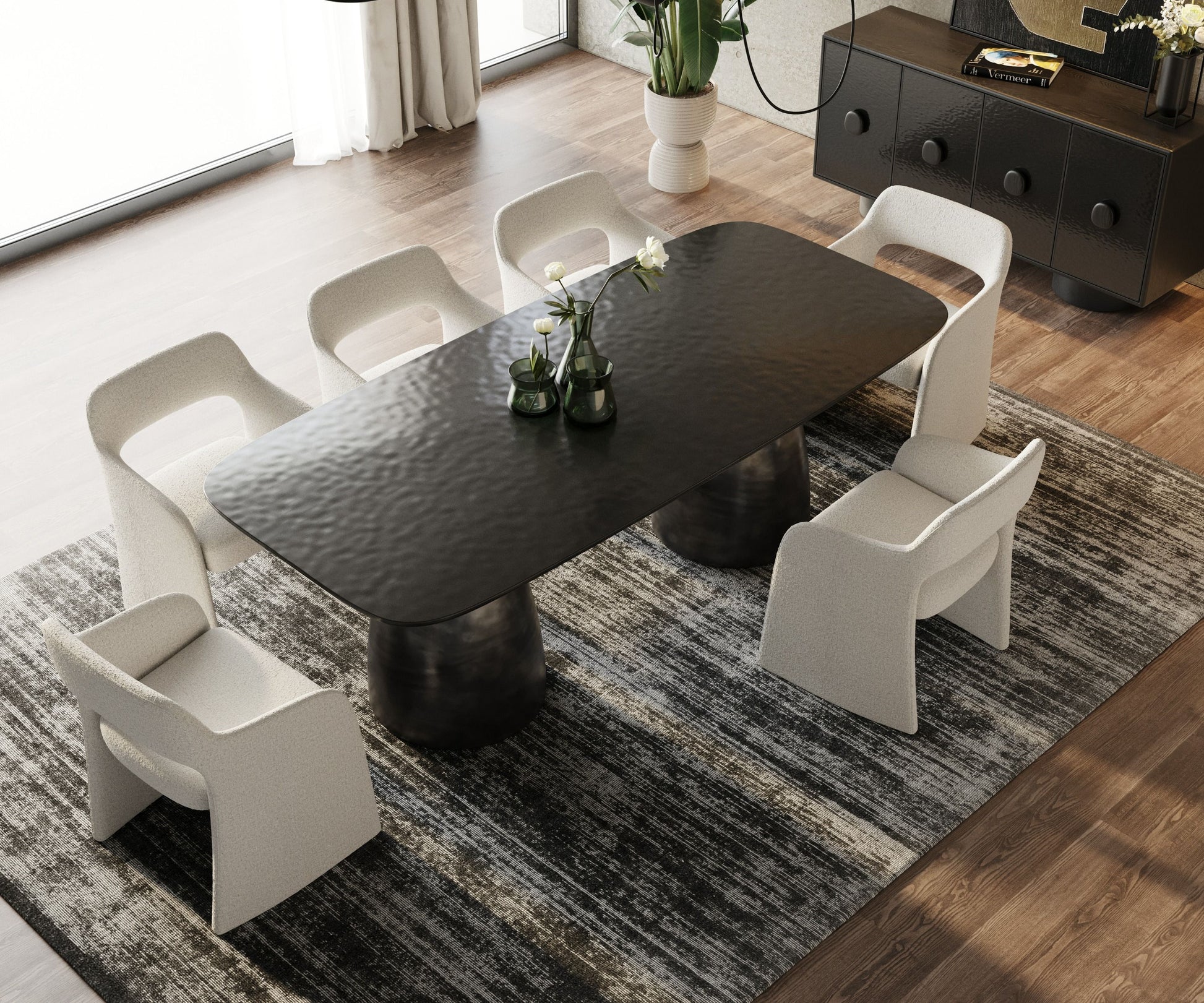 "Modrest Calexico Black Wave Glass Rectangular Dining Table - Modern dining table" | Vrxco.com