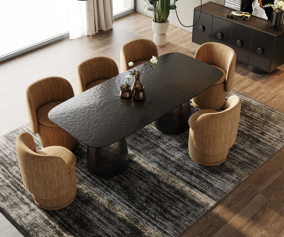 "Modrest Calexico Black Wave Glass Rectangular Dining Table - Modern dining table" | Vrxco.com