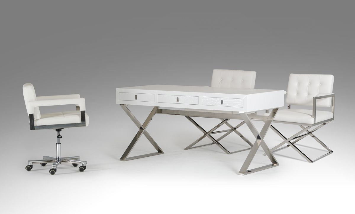 "A&X Congress Transitional White Crocodile Office Desk with luxurious finish" | Vrxco.com