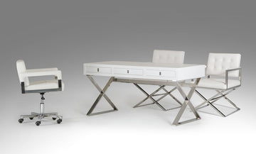 "A&X Congress Transitional White Crocodile Office Desk with luxurious finish" | Vrxco.com
