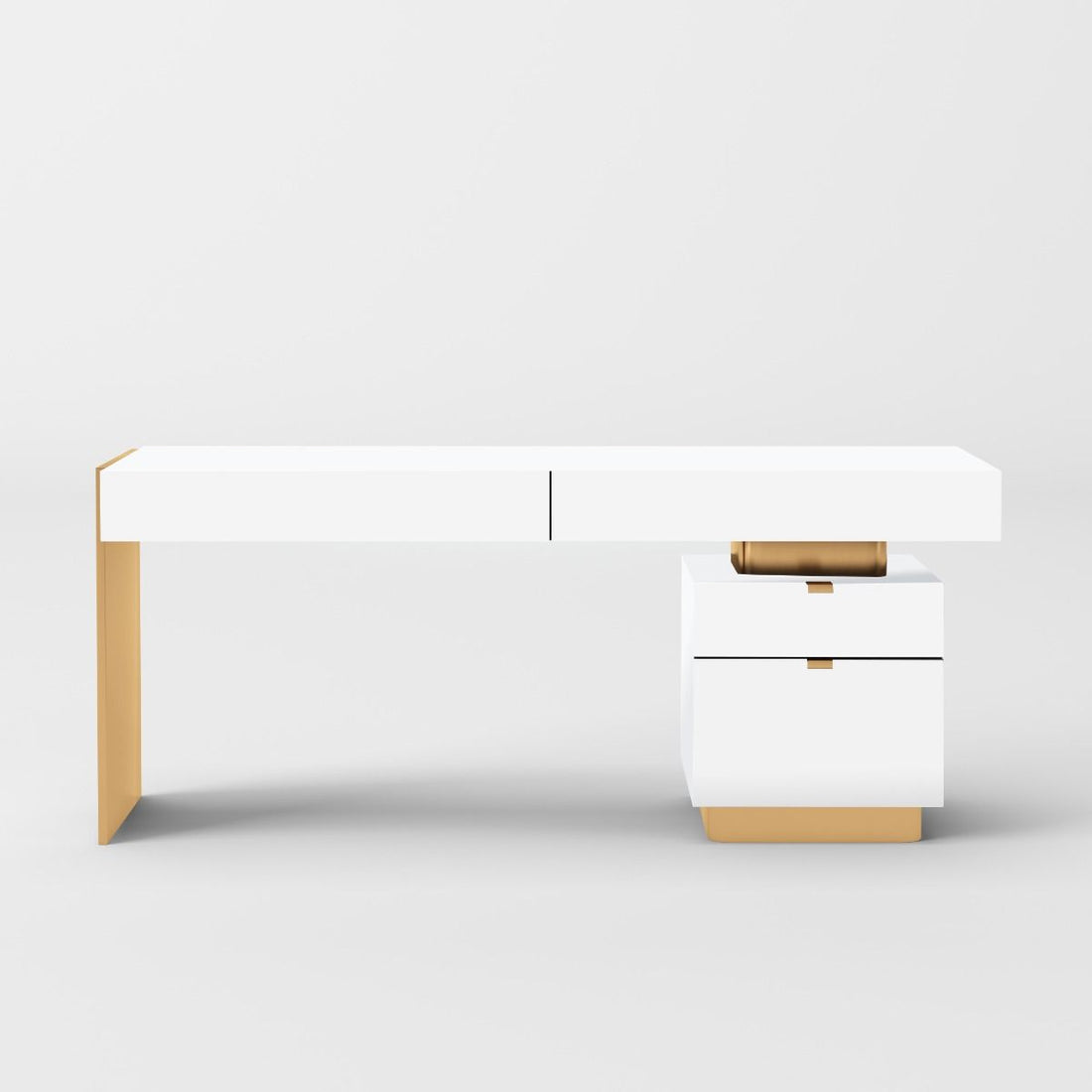 "Modrest Trahan Gloss White and Brushed Gold Office Desk - Modern office desk" | Vrxco.com