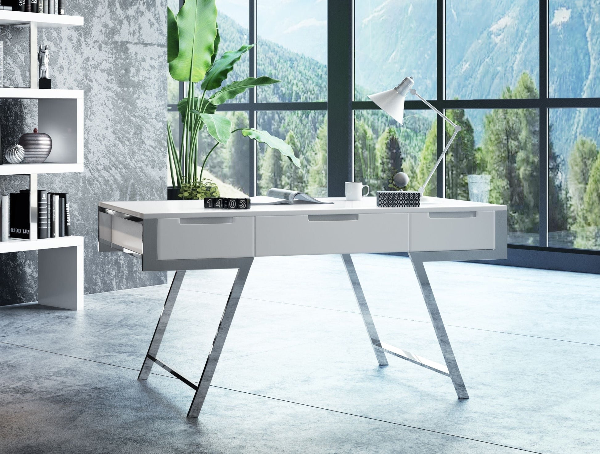 "Modrest Dessart Modern White Gloss Office Desk - Stylish office desk" | Vrxco.com