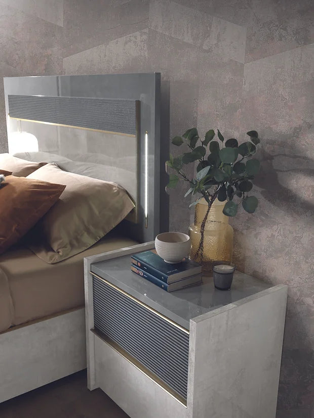 "Grey Sole Collection LED Bedroom Set with modern design and integrated LED lighting" | Vrxco.com