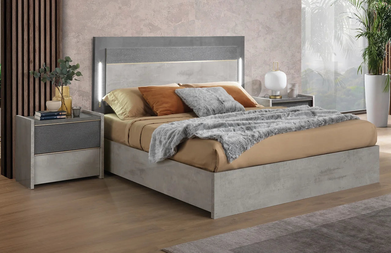 "Grey Sole Collection LED Bedroom Set with modern design and integrated LED lighting" | Vrxco.com