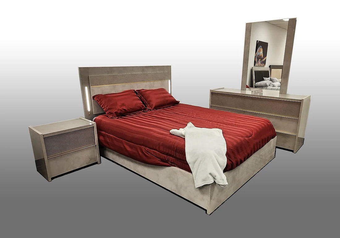 "Grey Sole Collection LED Bedroom Set with modern design and integrated LED lighting" | Vrxco.com