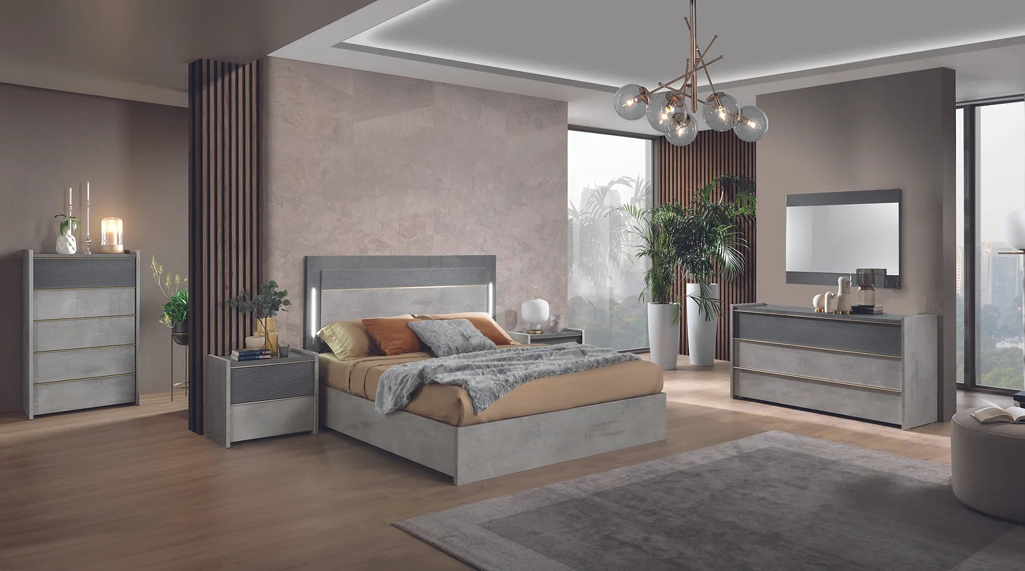 "Grey Sole Collection LED Bedroom Set with modern design and integrated LED lighting" | Vrxco.com