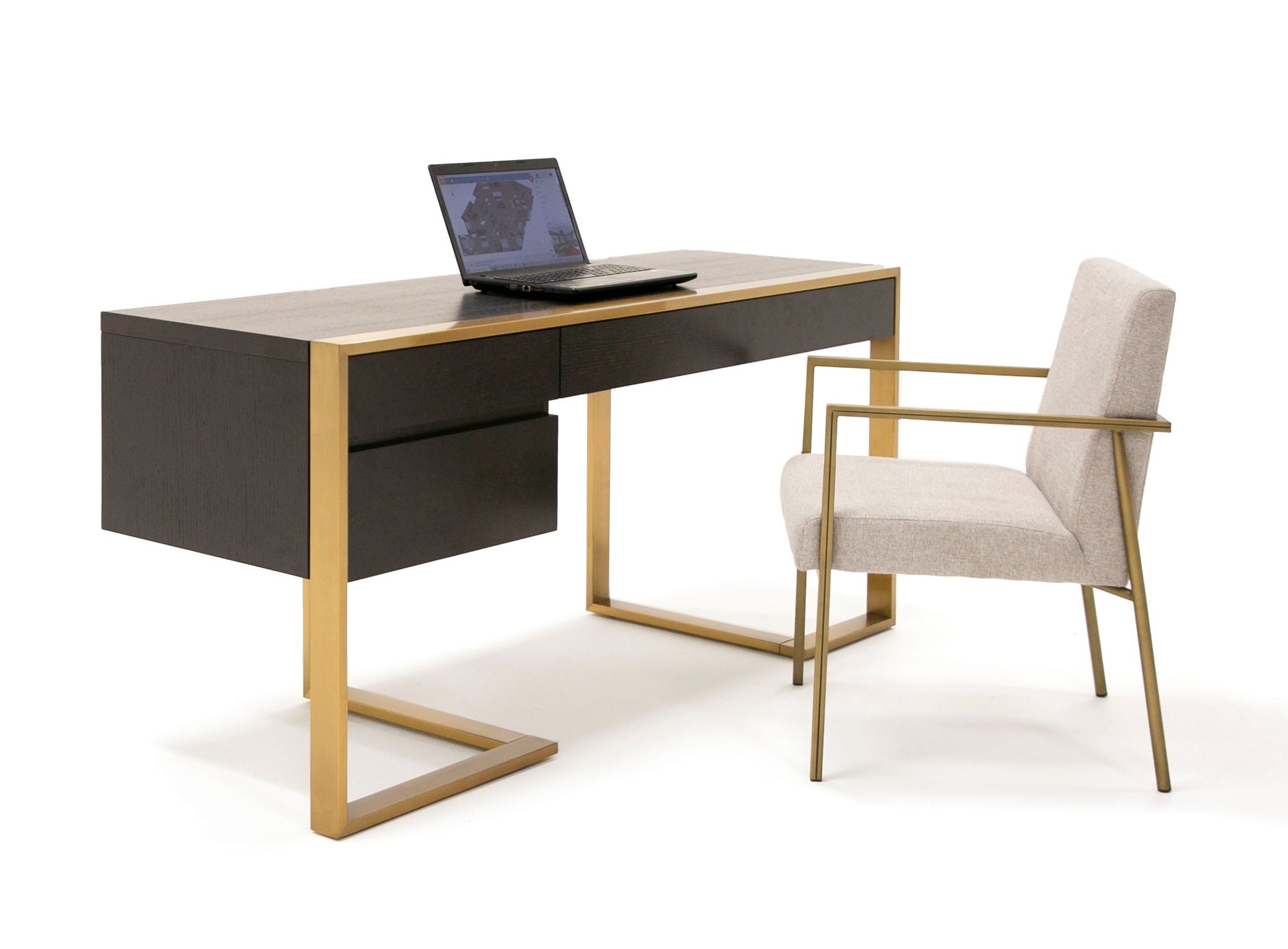 "Modrest Modern Fauna Wenge and Brass Desk - Contemporary office furniture" | Vrxco.com