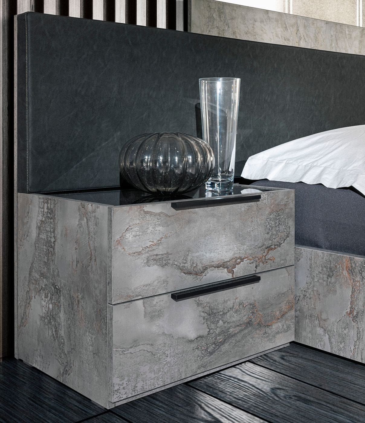 Nova Domus Ferrara Volcano Oxide Grey Bedroom Set with minimalist design | Vrxco.com