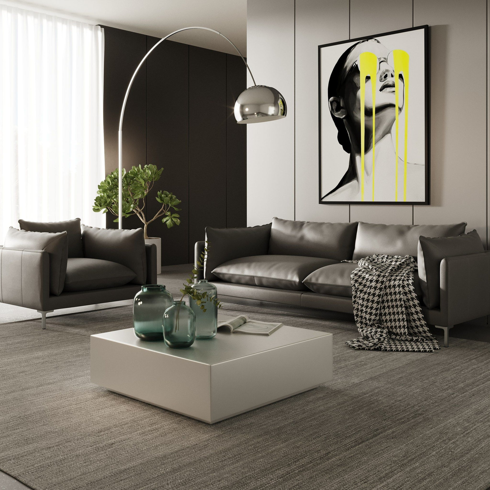 "Divani Casa Harvest - Modern Grey Full Leather Sofa Set - Sleek and contemporary living room furniture" | Vrxco.com