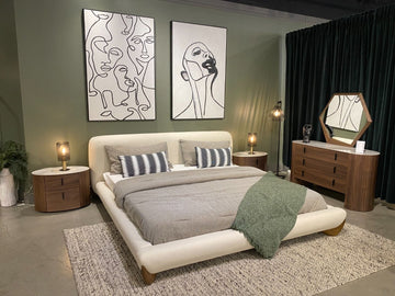 Modrest Fleury Cream Fabric & Walnut Bedroom Set showcasing elegance and comfort | Vrxco.com
