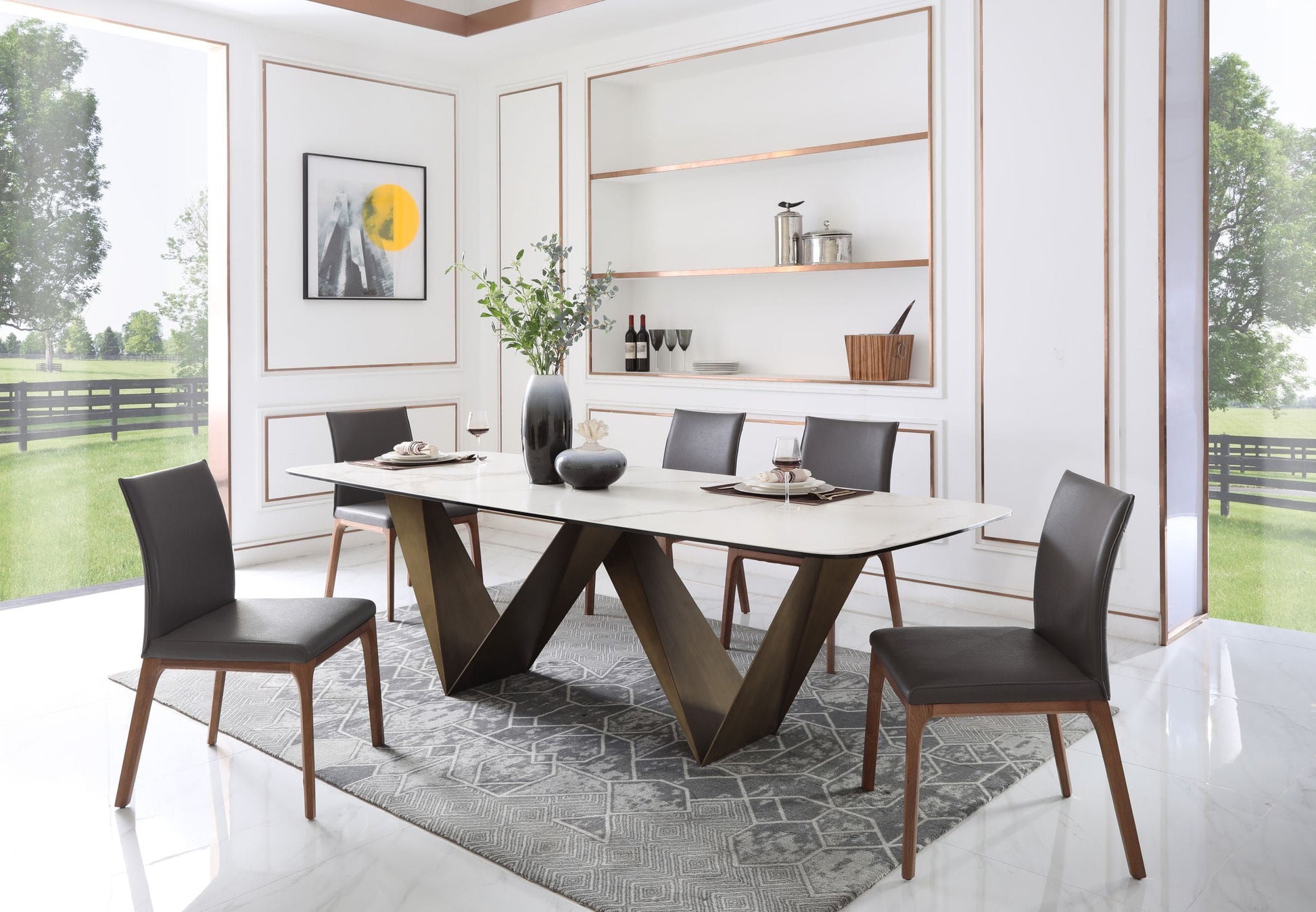 Modrest Melanie White Ceramic & Brushed Brown Dining Table showcasing modern elegance | Vrxco.com