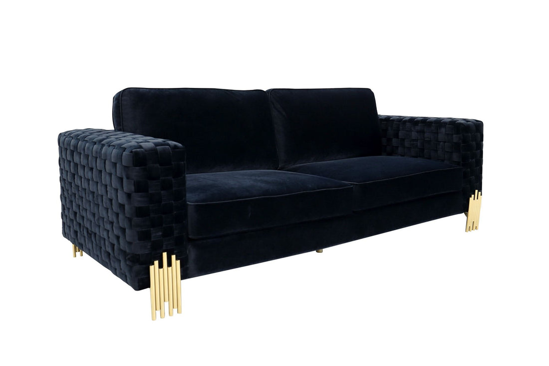 "Divani Casa Lori - Modern Velvet Glam Black & Gold Sofa Set - Luxurious and stylish living room furniture" | Vrxco.com