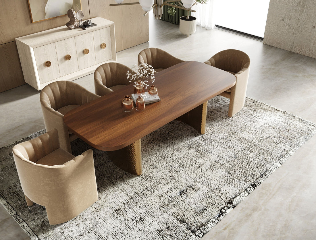 Modrest Marjorie Walnut & Brushed Gold Dining Table showcasing luxury and elegance | Vrxco.com