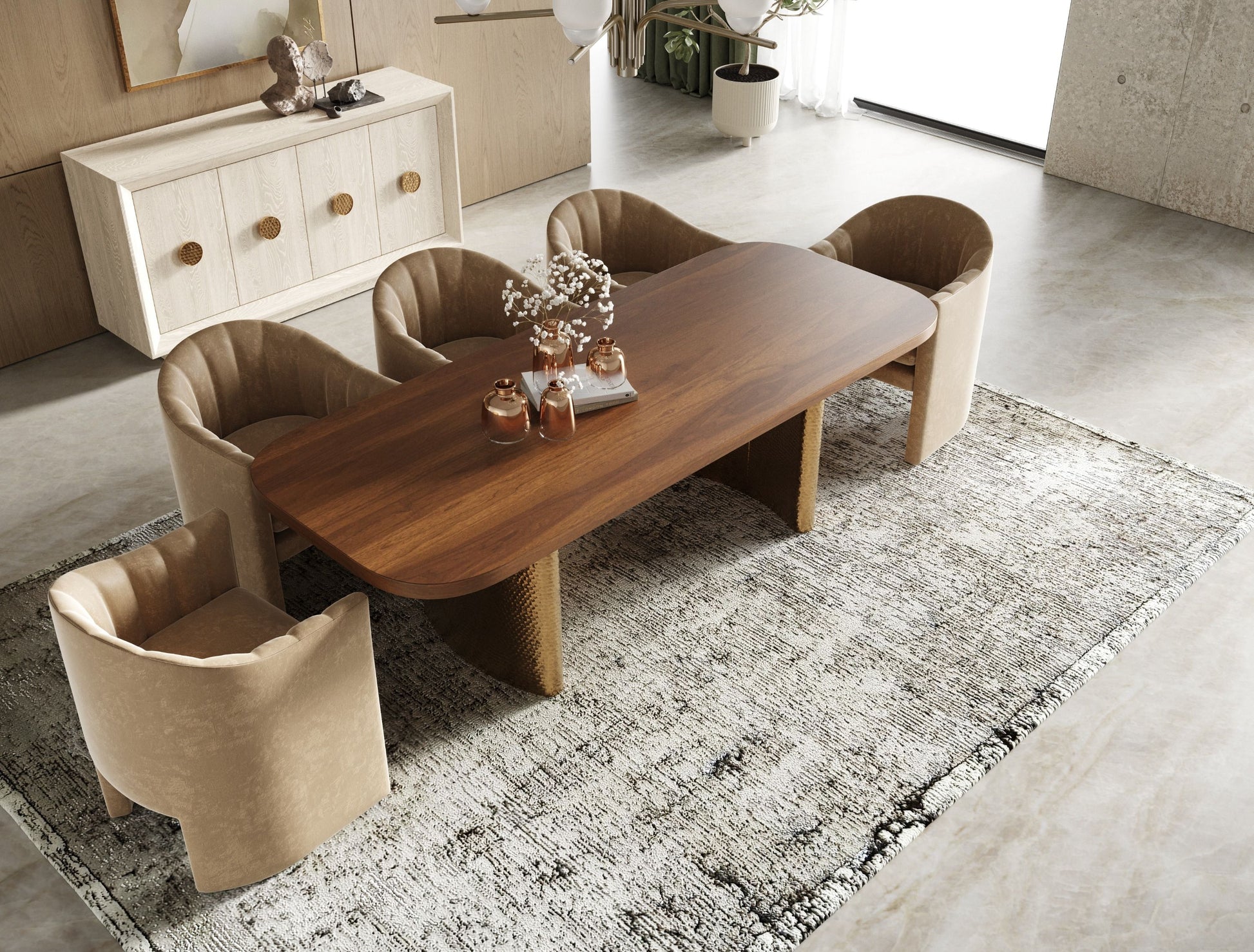 Modrest Marjorie Walnut & Brushed Gold Dining Table showcasing luxury and elegance | Vrxco.com