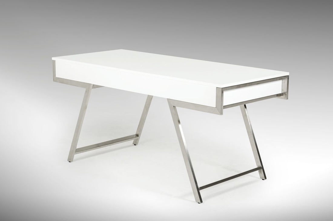 "Modrest Dessart Modern White Gloss Office Desk - Stylish office desk" | Vrxco.com